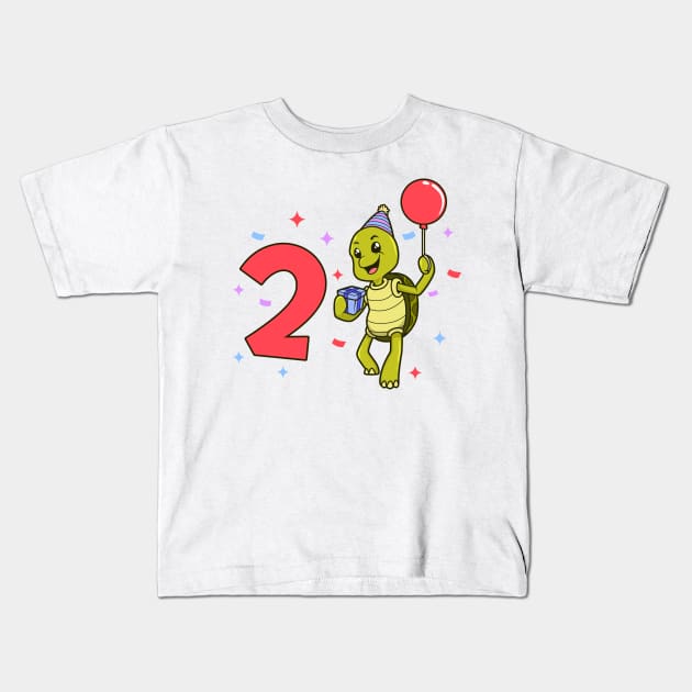 I am 2 with turtle - kids birthday 2 years old Kids T-Shirt by Modern Medieval Design